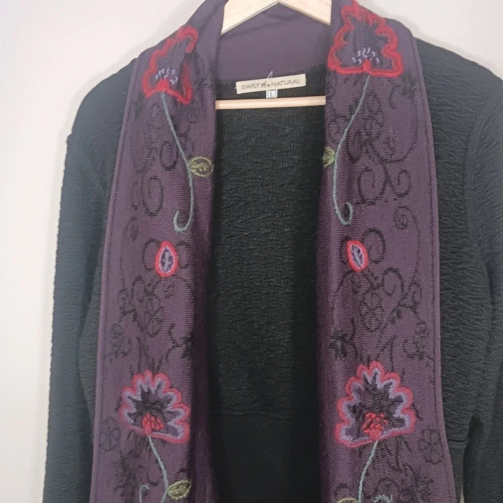 Simply Natural Alpaca Blend Embroidered Cardigan Women's L Asymmetrical Peru